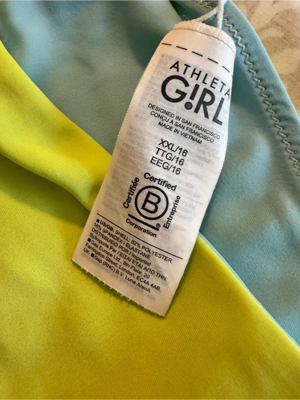 Athleta Girl Two Piece Swimsuit Bikini Set Blue Lime Green  XXL 16